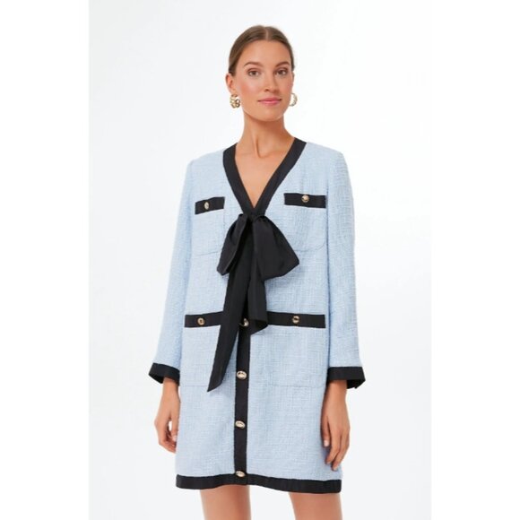 Tuckernuck Dresses & Skirts - Pomander Place by Tuckernuck Light Blue Coco Tweed Bow Dress Long Sleeve L Flaw